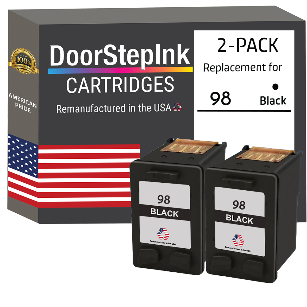 DoorStepInk Brand for HP 98 (C9364WN) Black Twin Pack Remanufactured in the USA Ink Cartridges, C9364WN-0