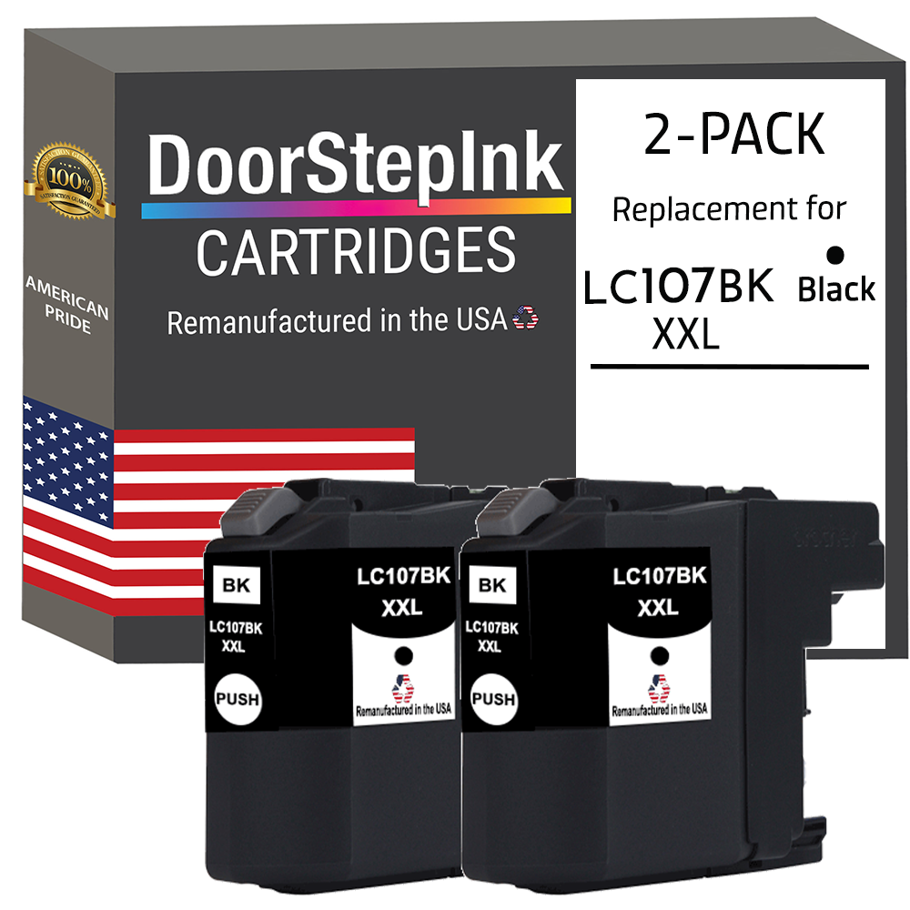 DoorStepInk Brand for Brother LC107BK XXL Super High Yield Black Twin Pack Remanufactured in the USA Ink Cartridge,  LC-107BK-0