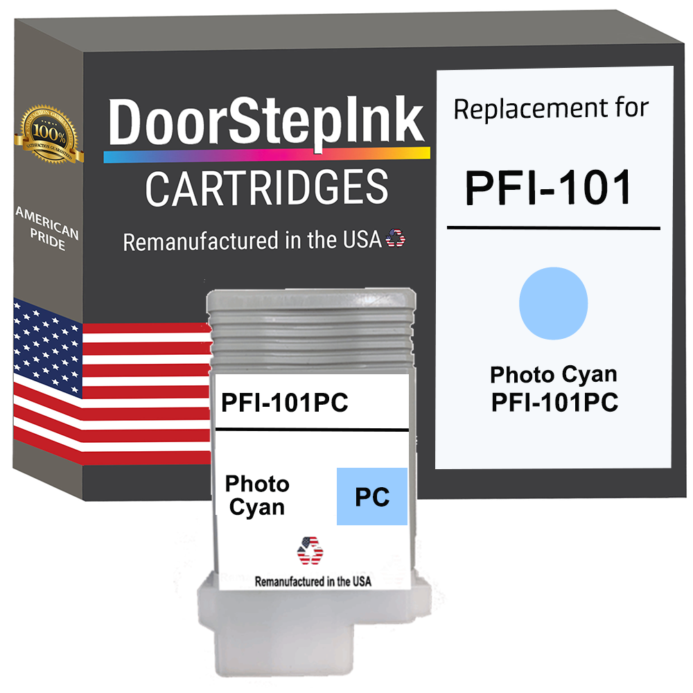 DoorStepInk Brand for Canon PFI-101 130mL Photo Cyan Remanufactured in the USA Ink Cartridge-0