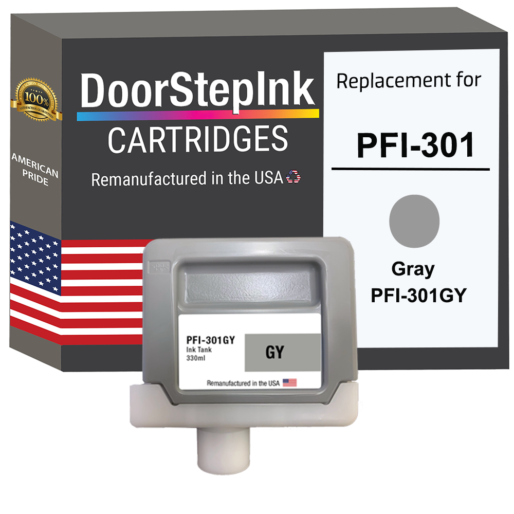 DoorStepInk Brand for Canon PFI-301 330mL Gray PFI-301GY Remanufactured in the USA Ink Cartridge-0