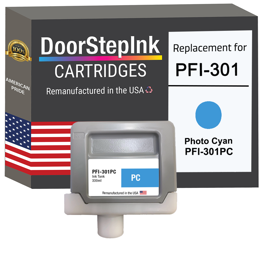 DoorStepInk Brand for Canon PFI-301 330mL Photo Cyan PFI-301PC Remanufactured in the USA Ink Cartridge-0