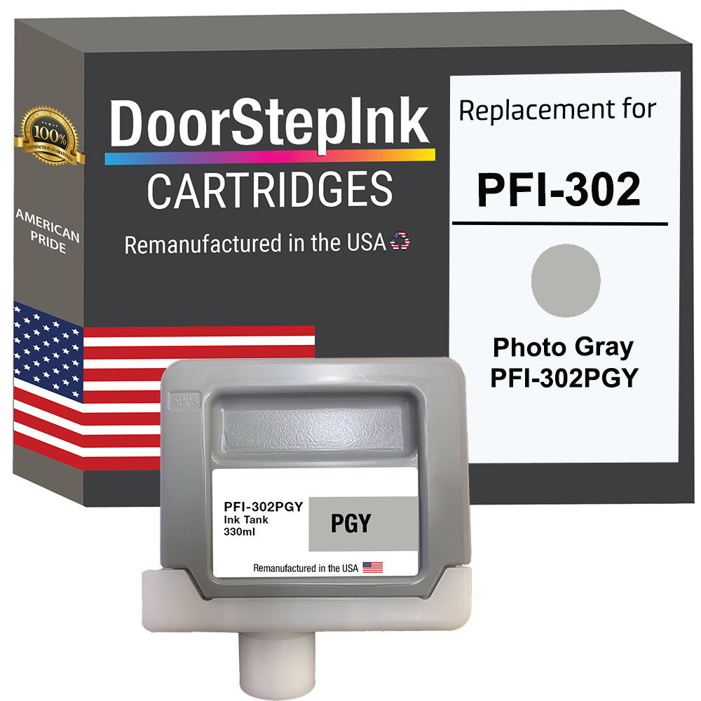 DoorStepInk Remanufactured in the USA Ink Cartridge for Canon PFI-302 330mL Photo Gray PFI-302PGY-0