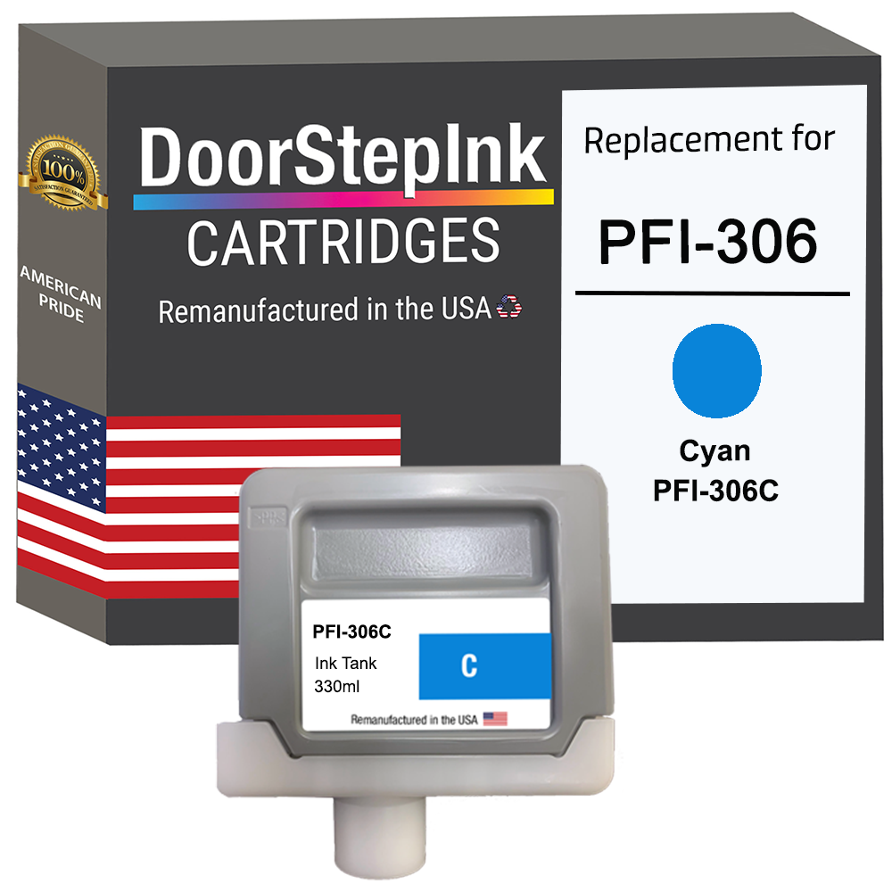 DoorStepInk Brand for Canon PFI-306 330ML Cyan Remanufactured in the USA Ink Cartridge-0