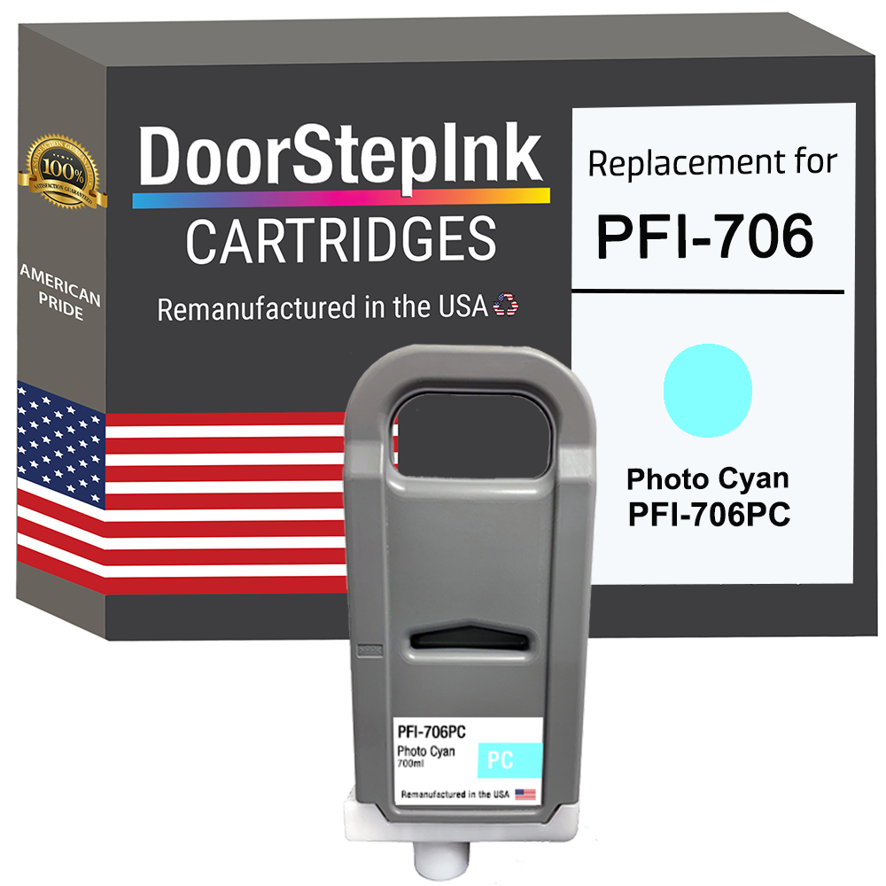 DoorStepInk Brand for Canon PFI-706 700mL Photo Cyan PFI-706PC Remanufactured in the USA Ink Cartridge-0
