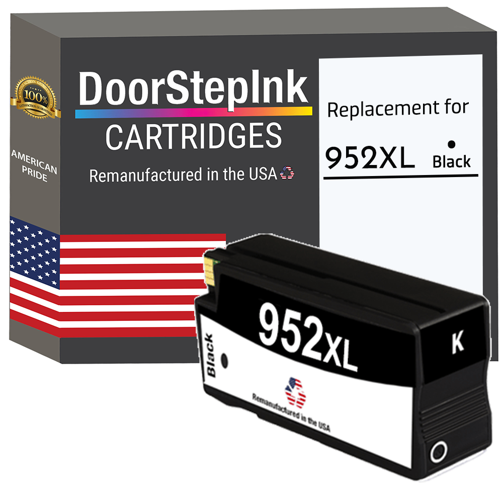 DoorStepInk Brand for HP 952XL (F6U19AN) Black Remanufactured in the USA Ink Cartridge, F6U19AN-0