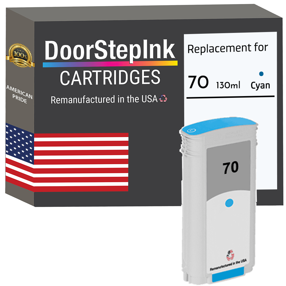 DoorStepInk Brand for HP 70 130-ml (C9452A) Cyan Remanufactured in the USA Ink Cartridge, C9452A-0