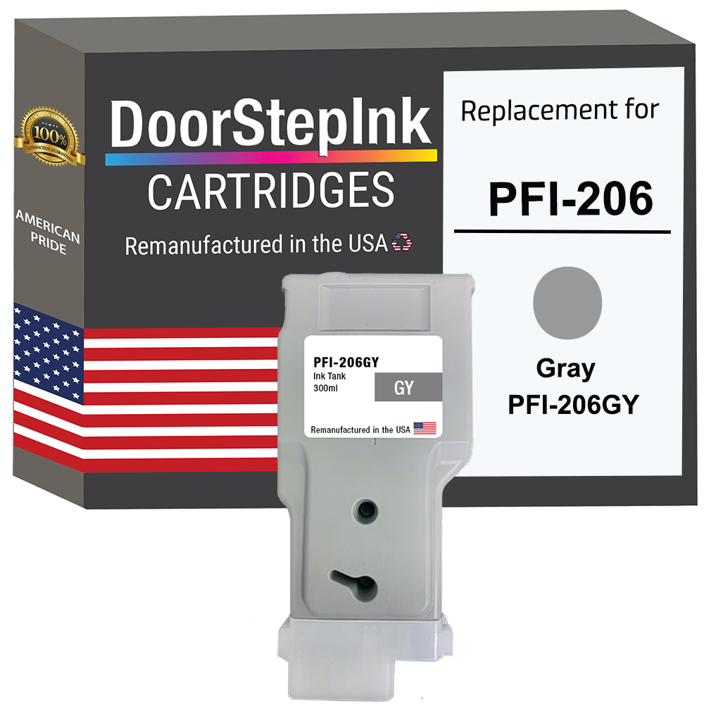 DoorStepInk Brand for Canon PFI-206 300mL Gray PFI-206GY Remanufactured in the USA Ink Cartridge-0