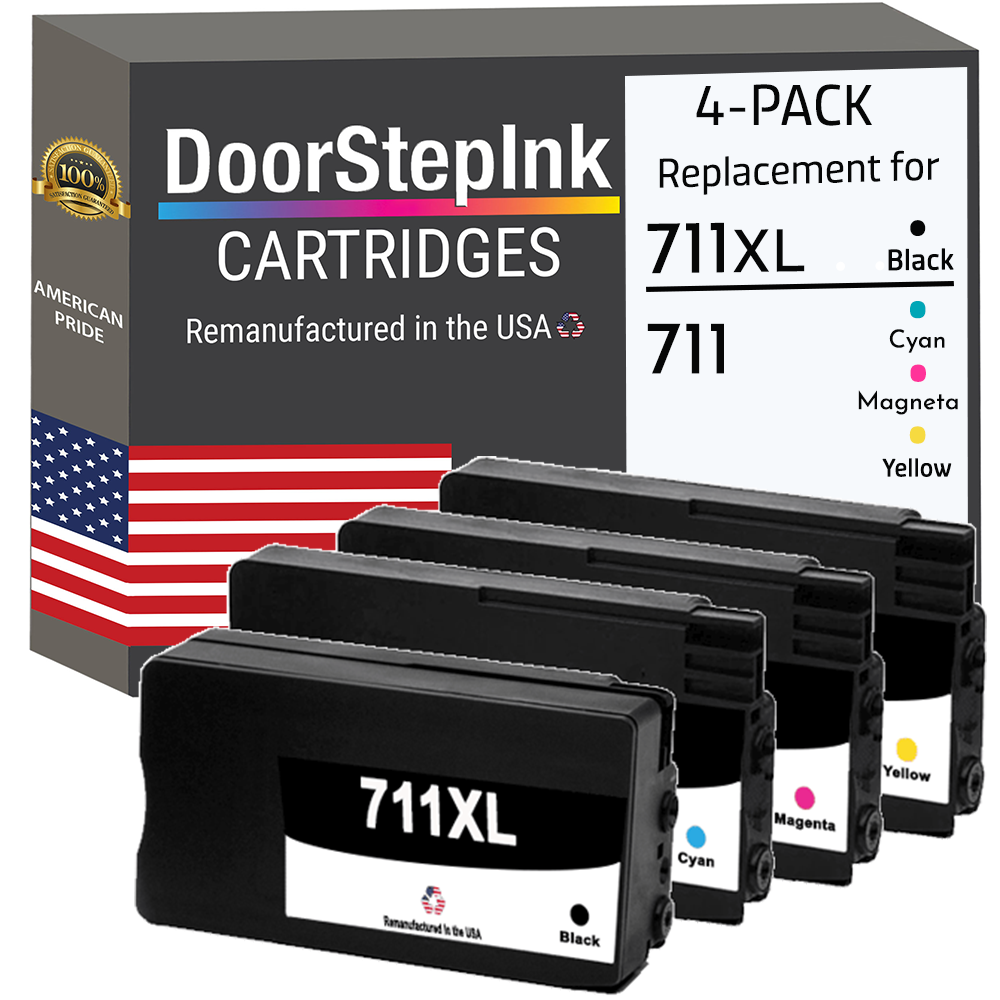 DoorStepInk Remanufactured in the USA Ink Cartridges for HP 711XL 1 Black / 711 3 Color 4-pack-0