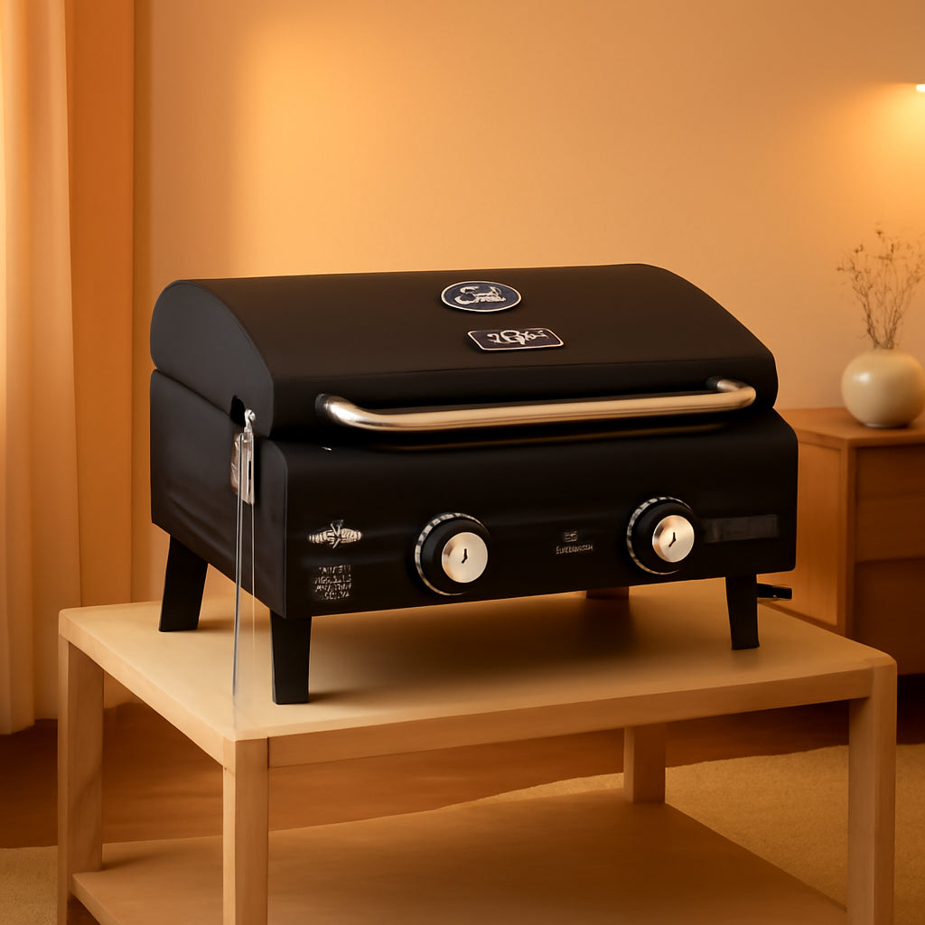 Black Portable Gas Grill 275SqIn Cooking Space Push To Start-0