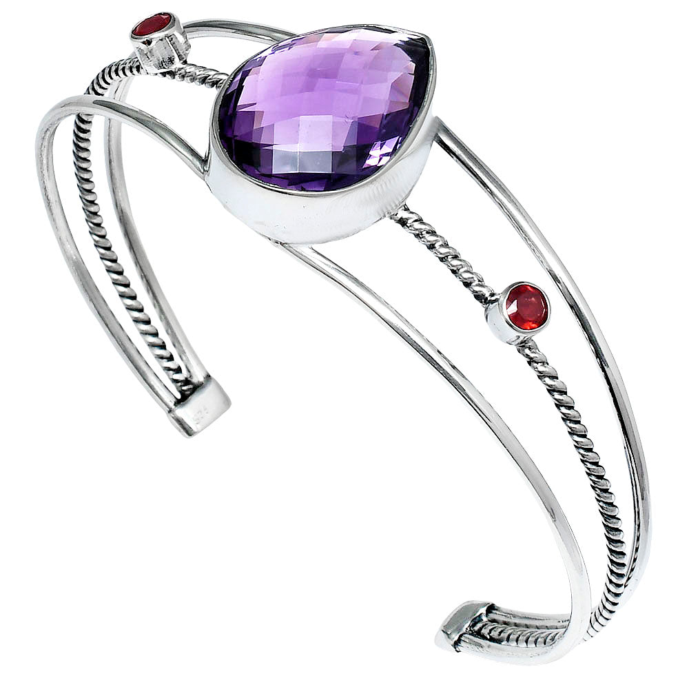 Amethyst Checker Briolette & Garnet Cuff Bangle Bracelet B-1011 11-EB10024-1