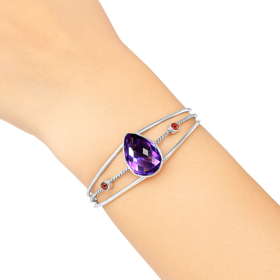 Amethyst Checker Briolette & Garnet Cuff Bangle Bracelet B-1011 11-EB10024