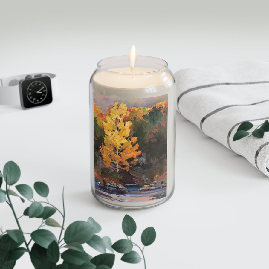 13.75oz Eco-Friendly Scented or Unscented Soy Wax Candle Jar  with 'Pine Cove' Artwork by American Artist Barbara Cleary (Fall Collection)