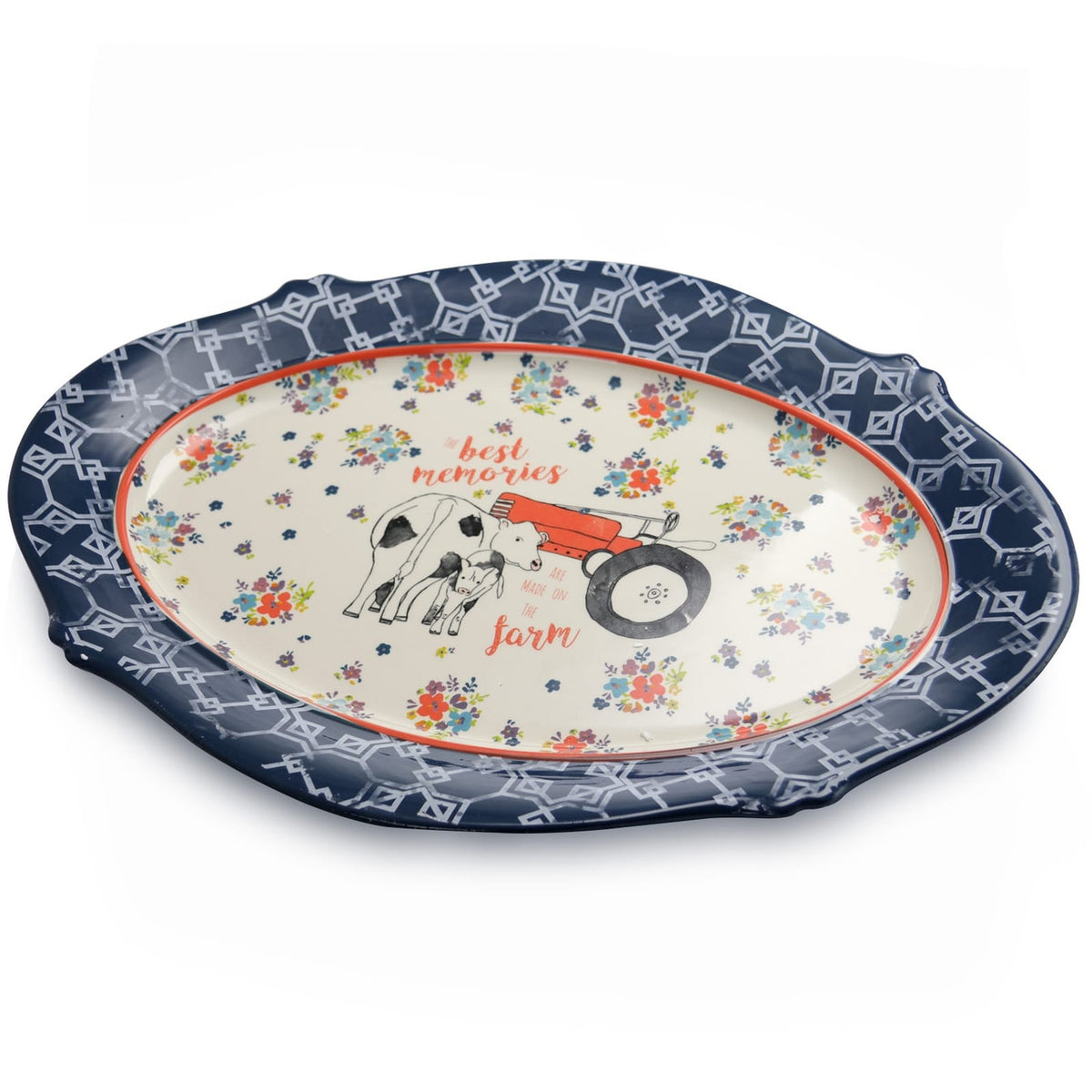 Urban Market Life on the Farm 18.5 Inch Oval Ceramic Serving Platter in Floral Farm Pattern-0