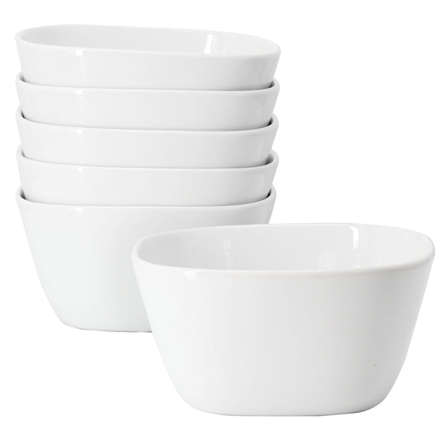 Our Table Simply White 6 Piece 6 Inch Porcelain Soft Square Cereal Bowl Set