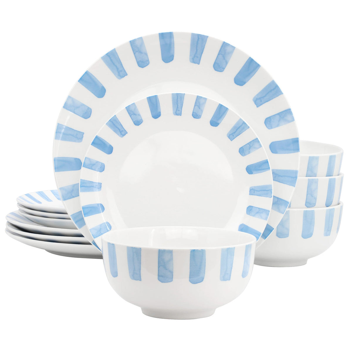 Gibson Home Pacific Waves 12 Piece Round Ceramic Dinnerware Set in Blue-0