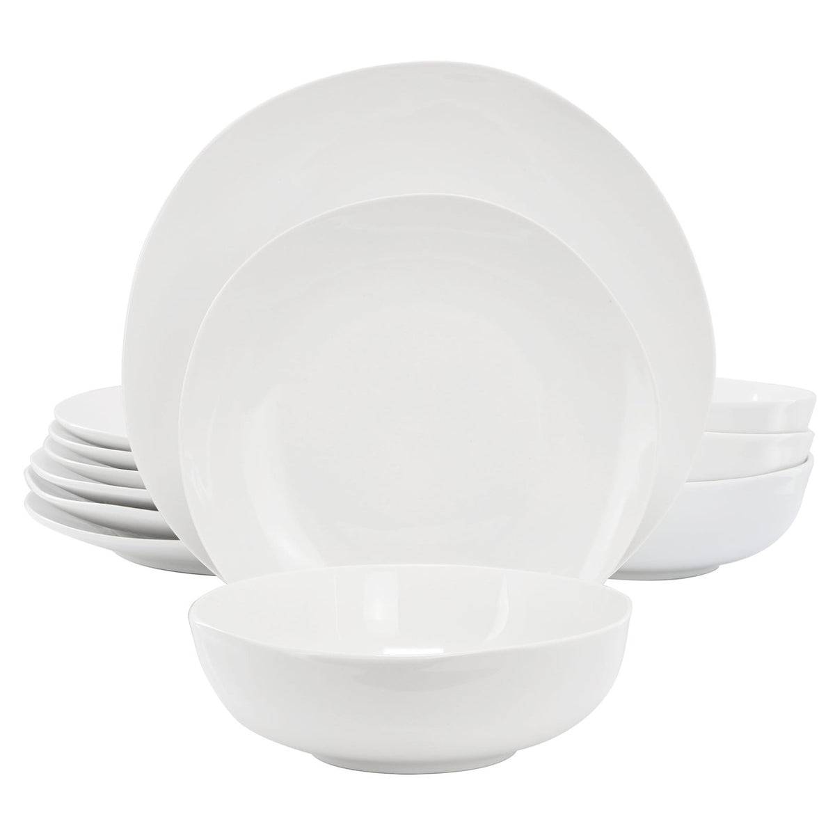 Gibson Home Aspen Drift 12 Piece Organic Round Ceramic Dinnerware Set in White-0