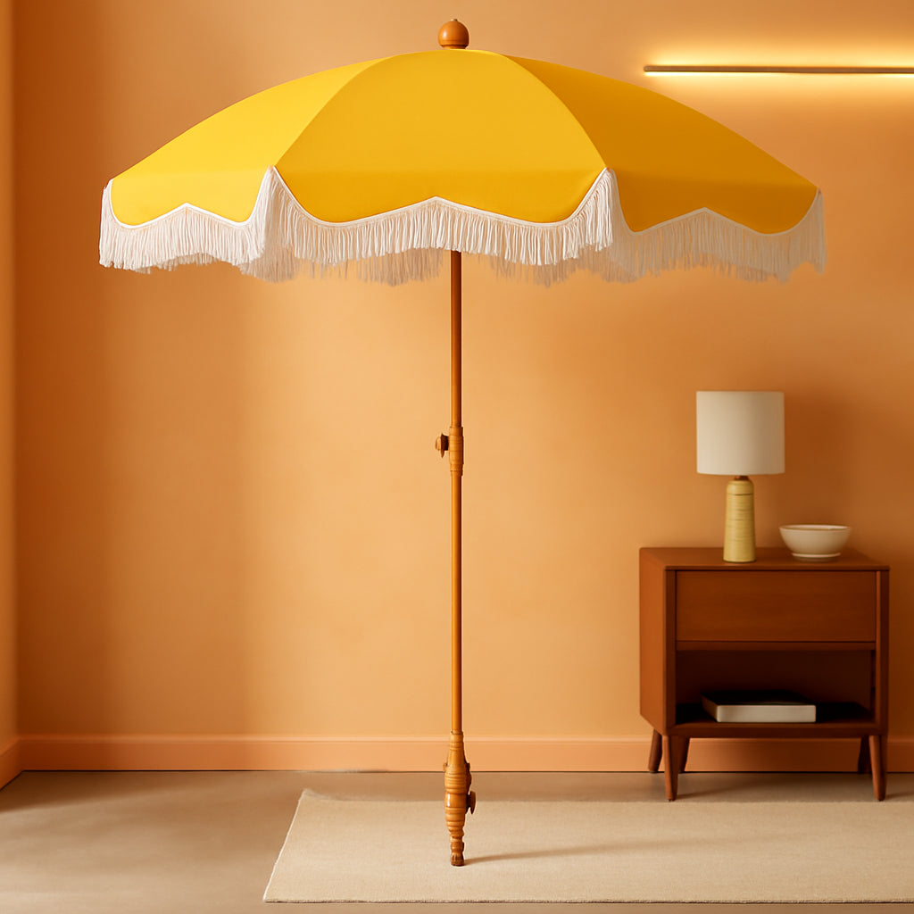 Seven Foot Yellow Fringe Beach Umbrella Anchor Bag-0