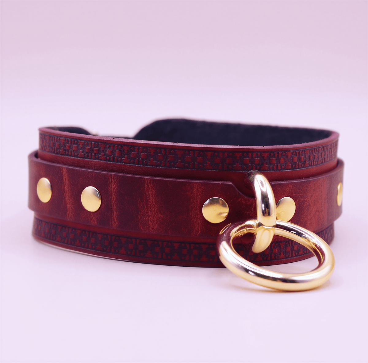 Red Bondage BDSM Collar With Golden Ring For Play-0