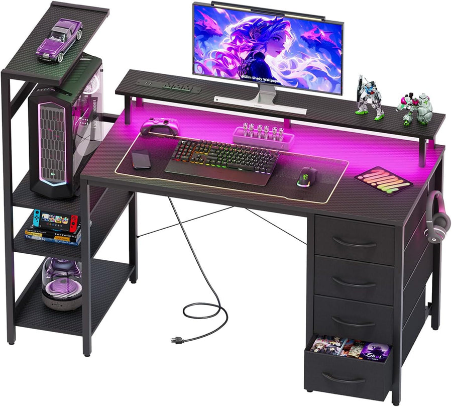 Carbon Fiber Fifty One Inch Gaming Desk Builtin Power Strip