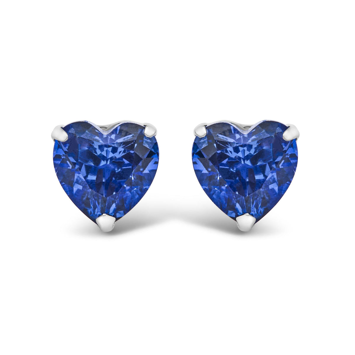 Platinum 6x6 Lab Created Blue Sapphire Heart Solitaire Stud Earrings-0