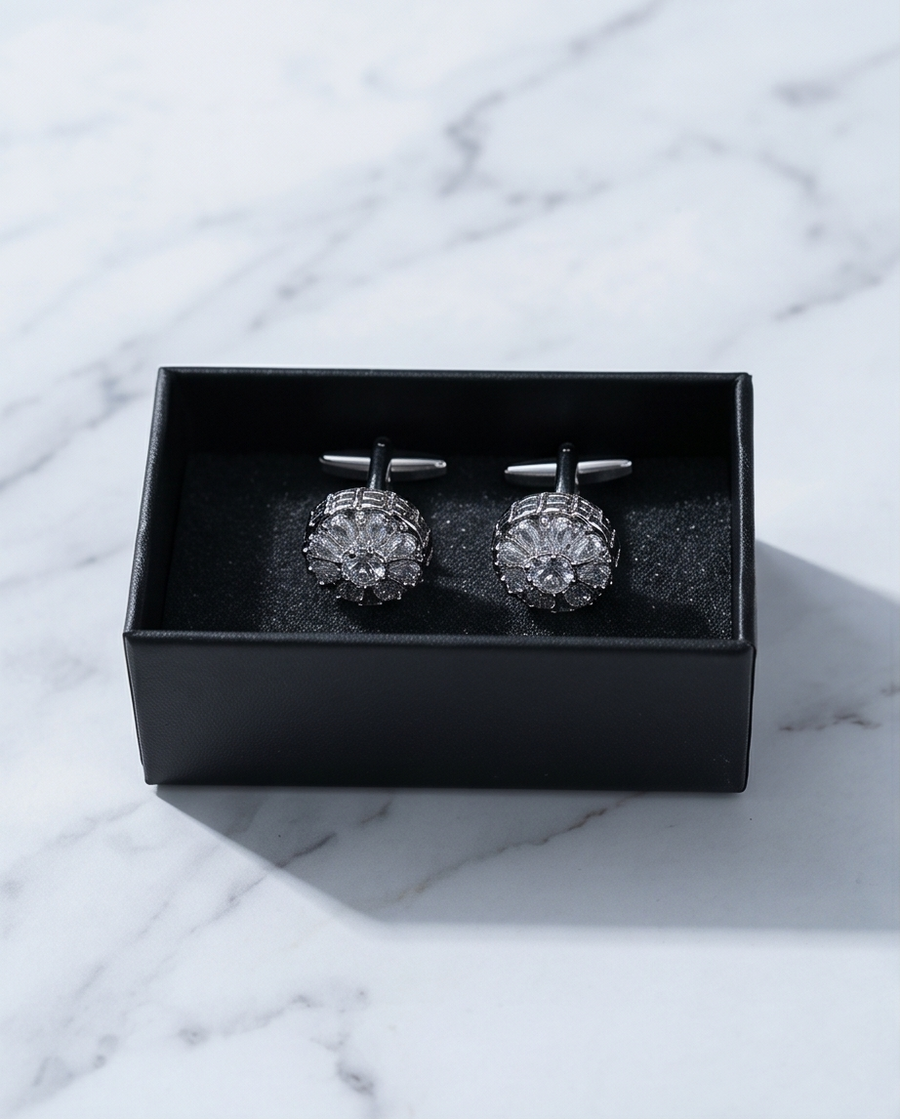 Radiant Crystal Flower Burst Cufflinks