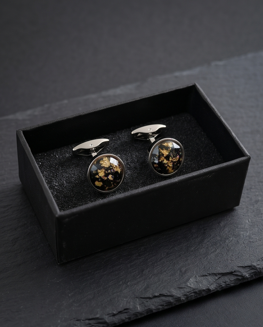 Midnight Gold Leaf Cufflinks