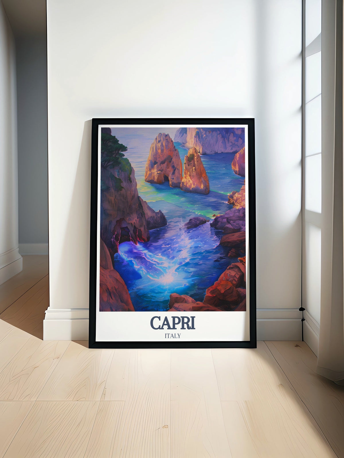 Capri Poster Print - Faraglioni Rocks Artwork - Blue Grotto Wall Art - Capri Travel Poster - Italy Travel Art-0