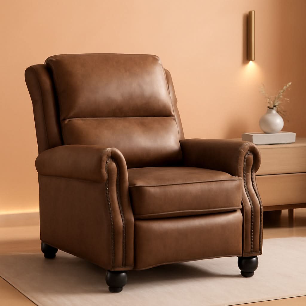 Pushback Recliner Chair Leather Rivet Decoration Chocolate-0