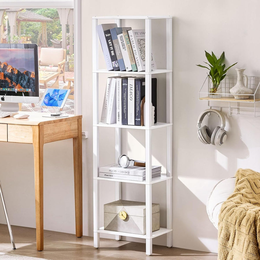 54In Tall Bookshelf 5-Tier Small Narrow Bookcase, Skinny Book Shelf for Small Space