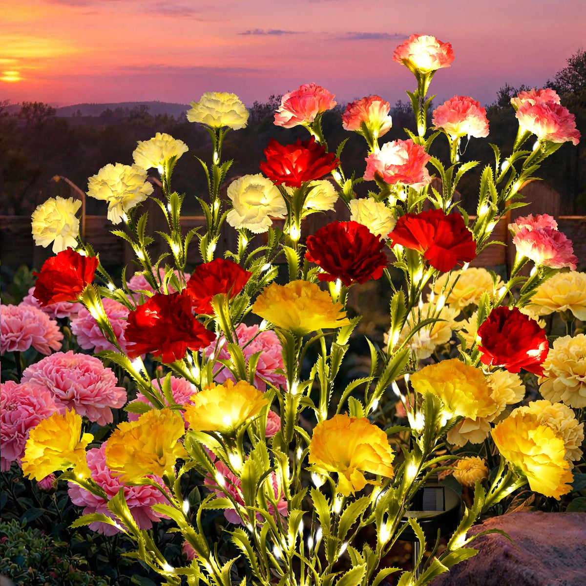 GIGALUMI Artificial Carnations Solar Lights-0