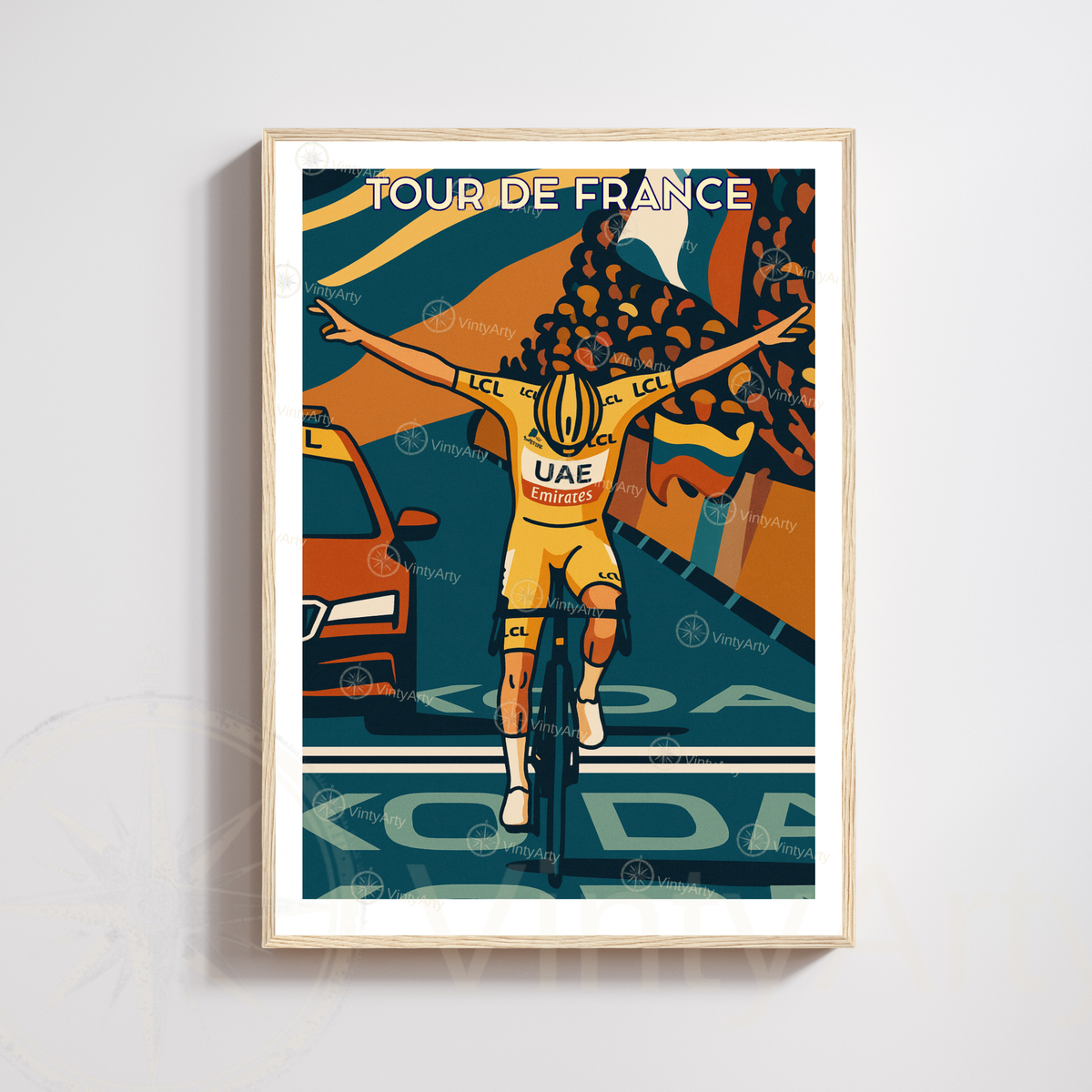 Affiche Tour de France – Poster Tadej Pogačar victoire – Illustration cyclisme maillot jaune vintage-0