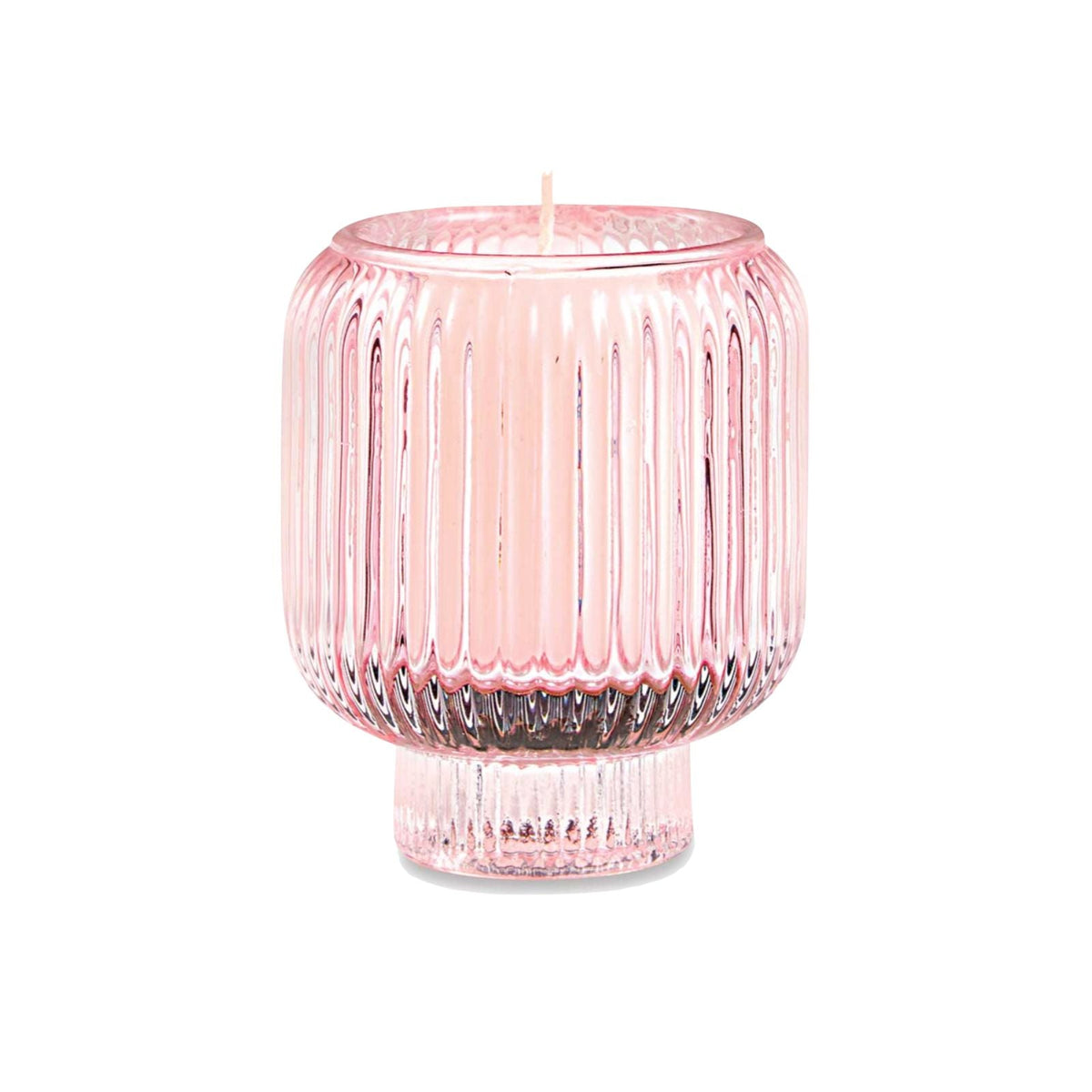 Pink Ribbed Glass Candle Holder – Transparent Decorative Votive-0