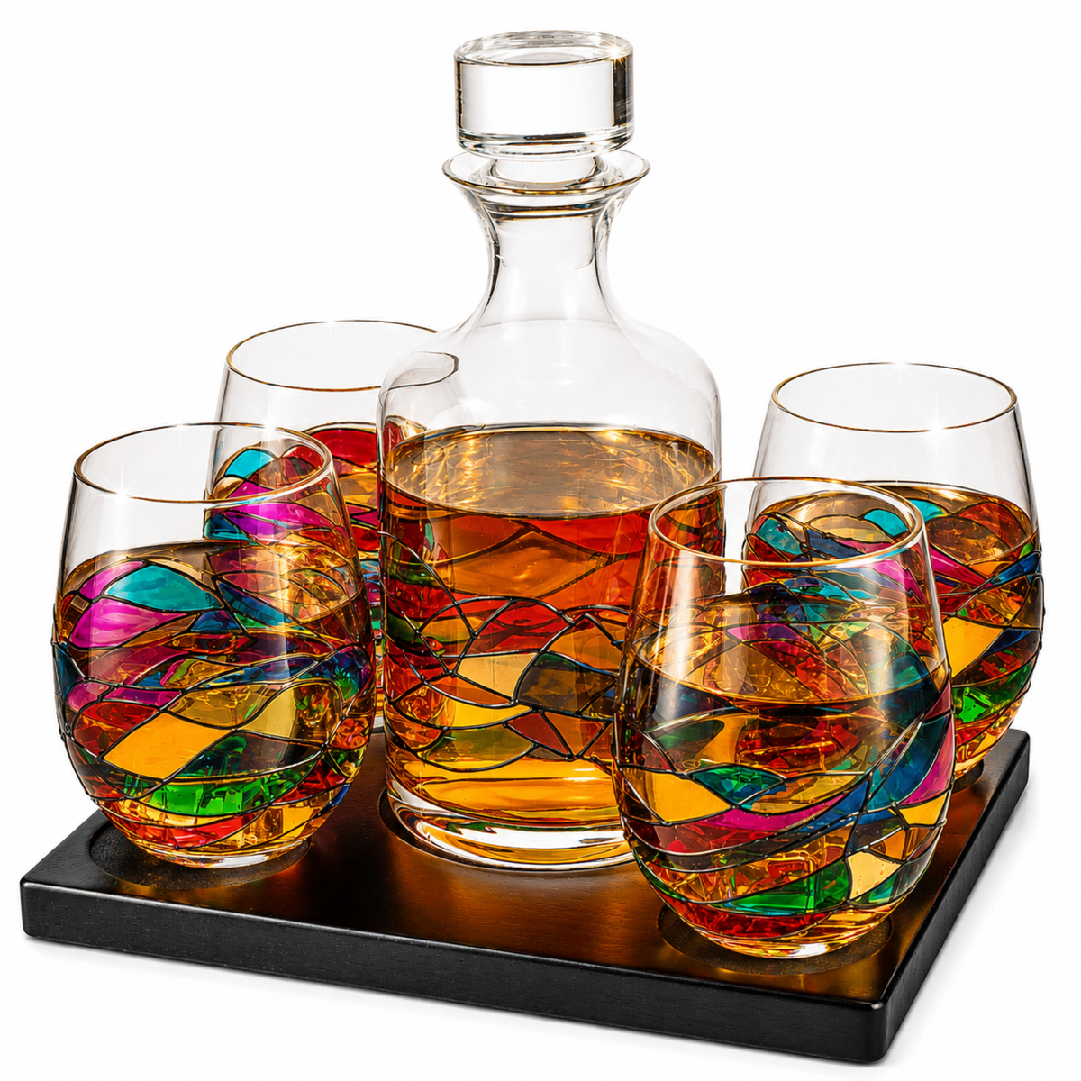 Whiskey Wine Decanter Set Stain Glass Premium Barware Gift Elegant Drinkware Collection-0