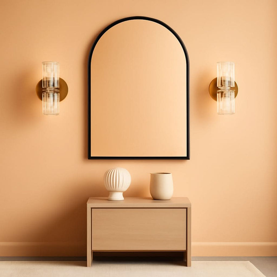 24x36 Black Arched Explosion Proof Wall Bathroom Mirror Metal Frame