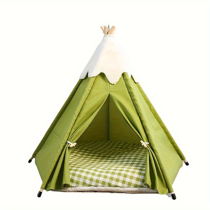 Wooden Cat Villa Tent with Bed-0