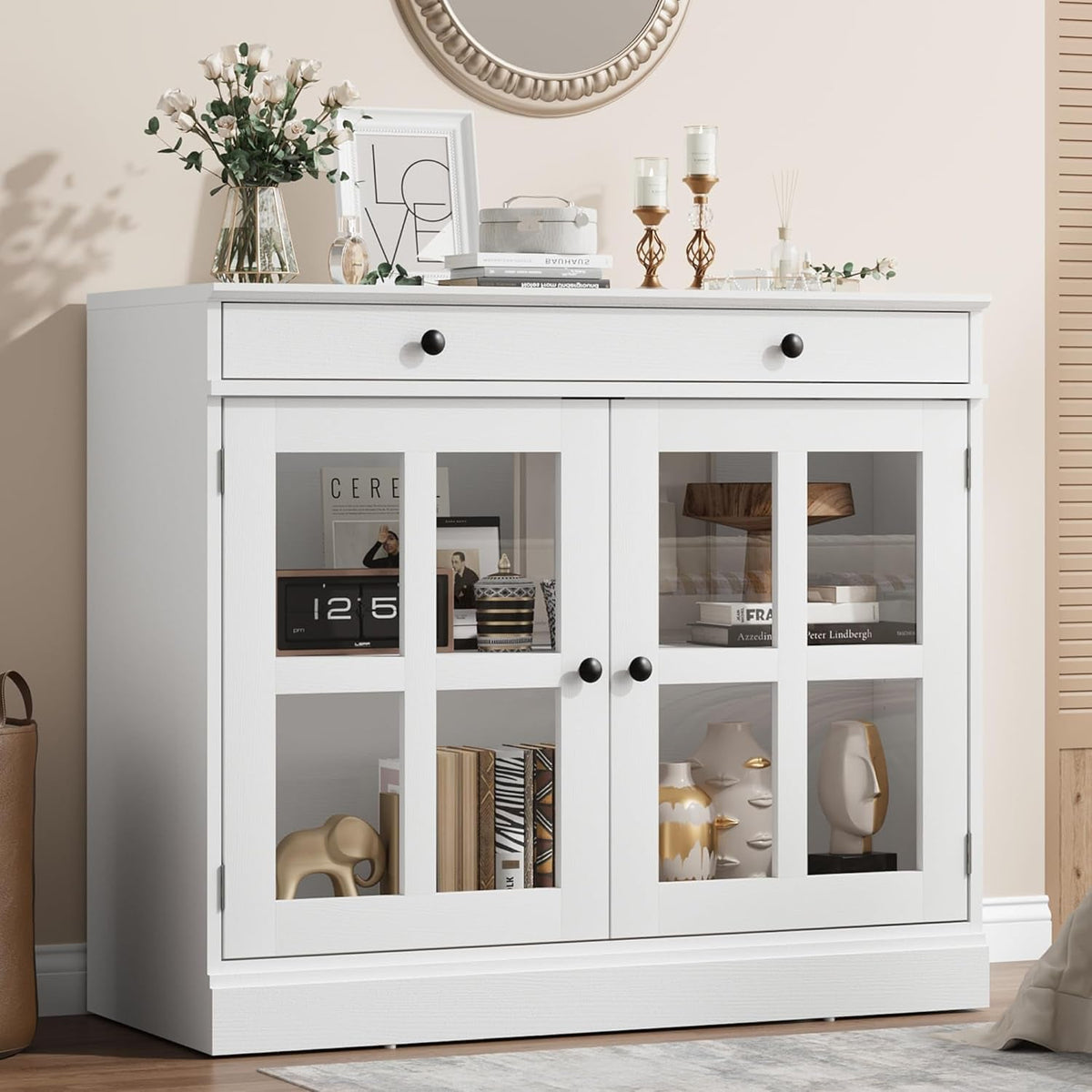 Modern Adjustable Glass Door Sideboard Buffet Cabinet-0