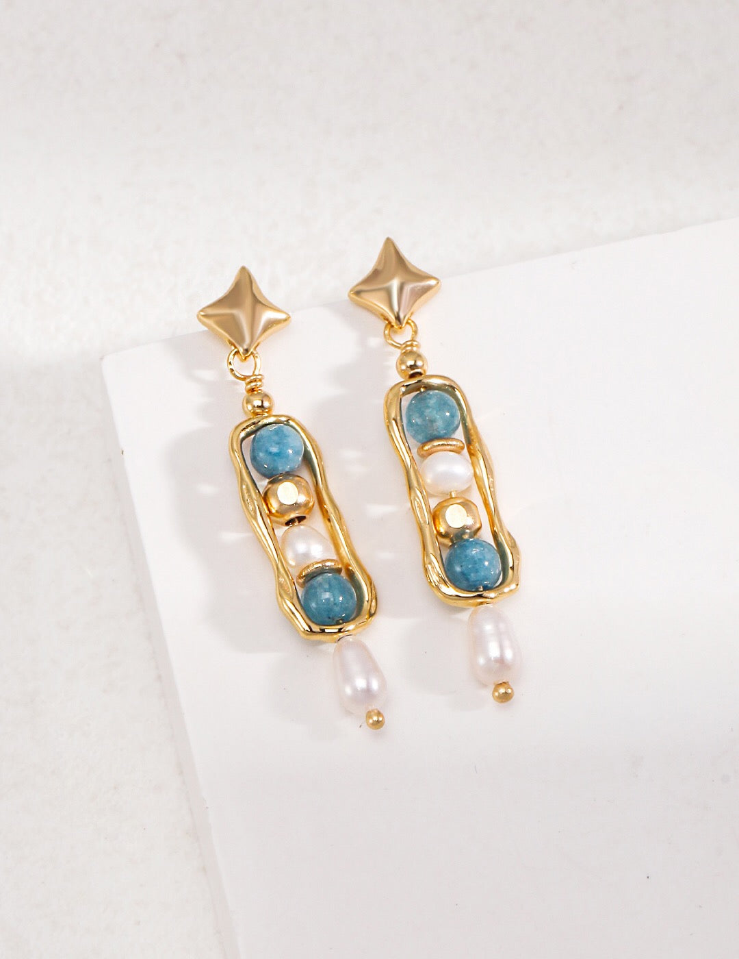 Star Amazonite Pearl Drop Earrings-0