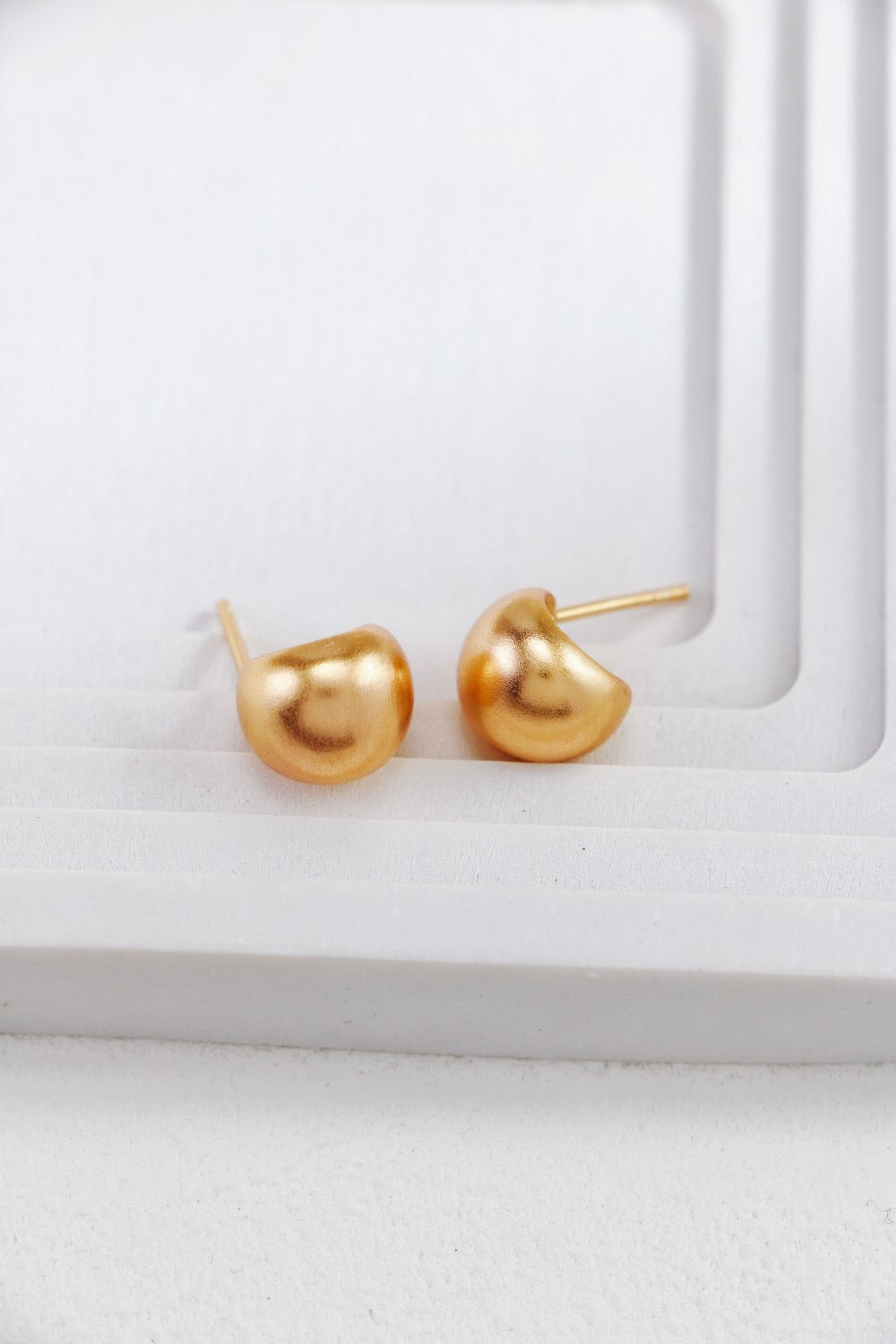 Gold-plated Brushed Spherical Stud Earrings-2