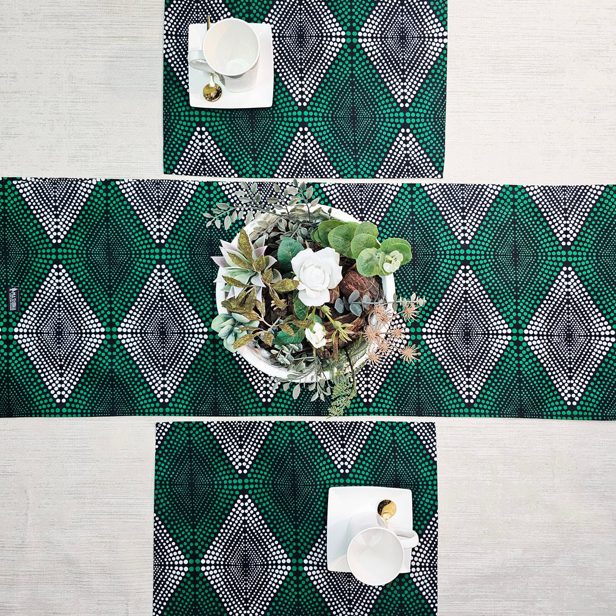 Table Runner and Set of 4 Placemats | 100% Cotton African Print Fabric — 10811189789011