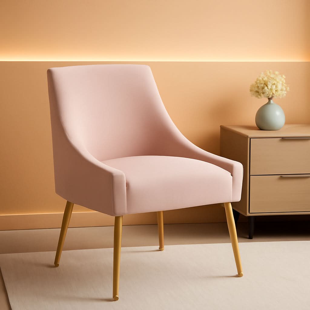 Pink Velvet Dining Chair With Gold Accents For Dining Room-0