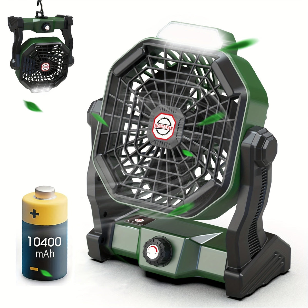 Rechargeable Camping Fan with LED & Hook — 10812194685267