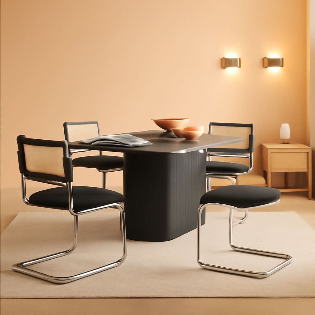 Black Chrome Rattan Midcentury Cesca Dining Chairs-0