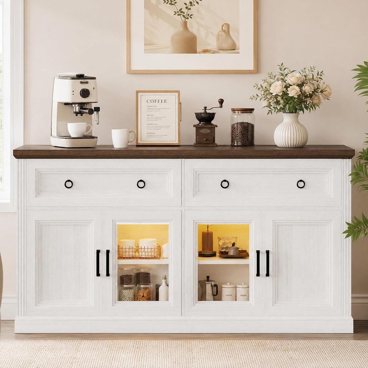 63 Inch Antique White Multipurpose Sideboard Buffet-0