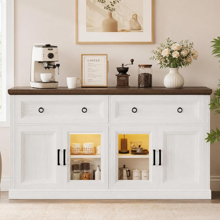63 Inch Antique White Multipurpose Sideboard Buffet