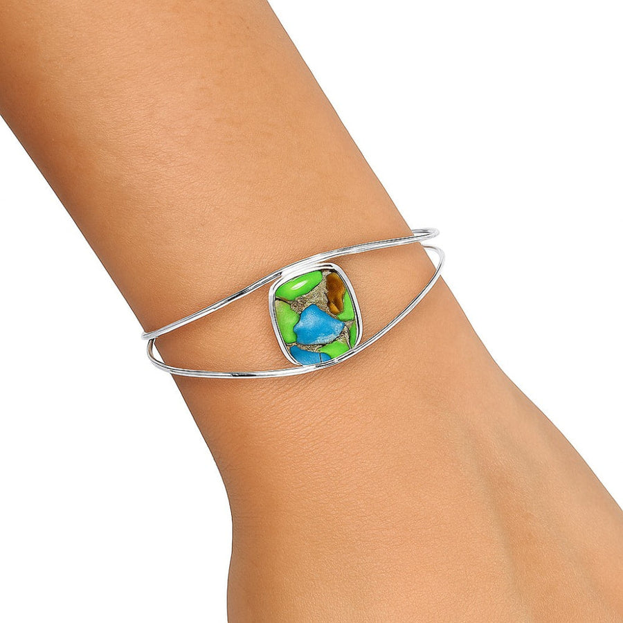 Premium Blue Turquoise In Green Mohave Cuff Bangle Bracelet B-1013 29-EB10209
