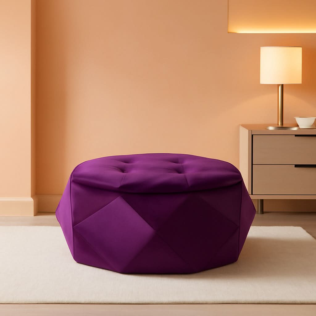 Purple Velvet Storage Ottoman With Hidden Compartment-0