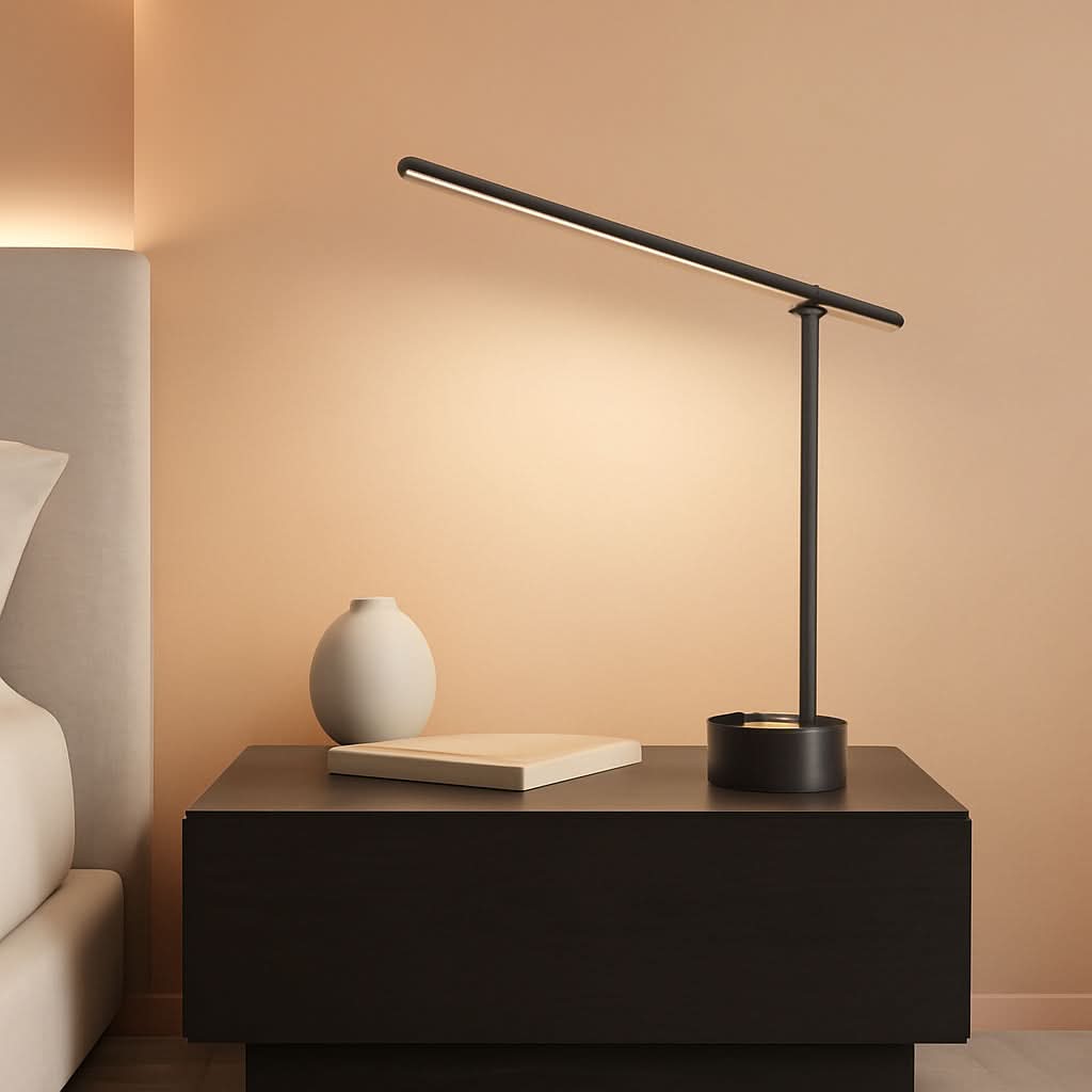 Sunturalux LED Desk Lamp USB Ports Stepless Dimming Black-0