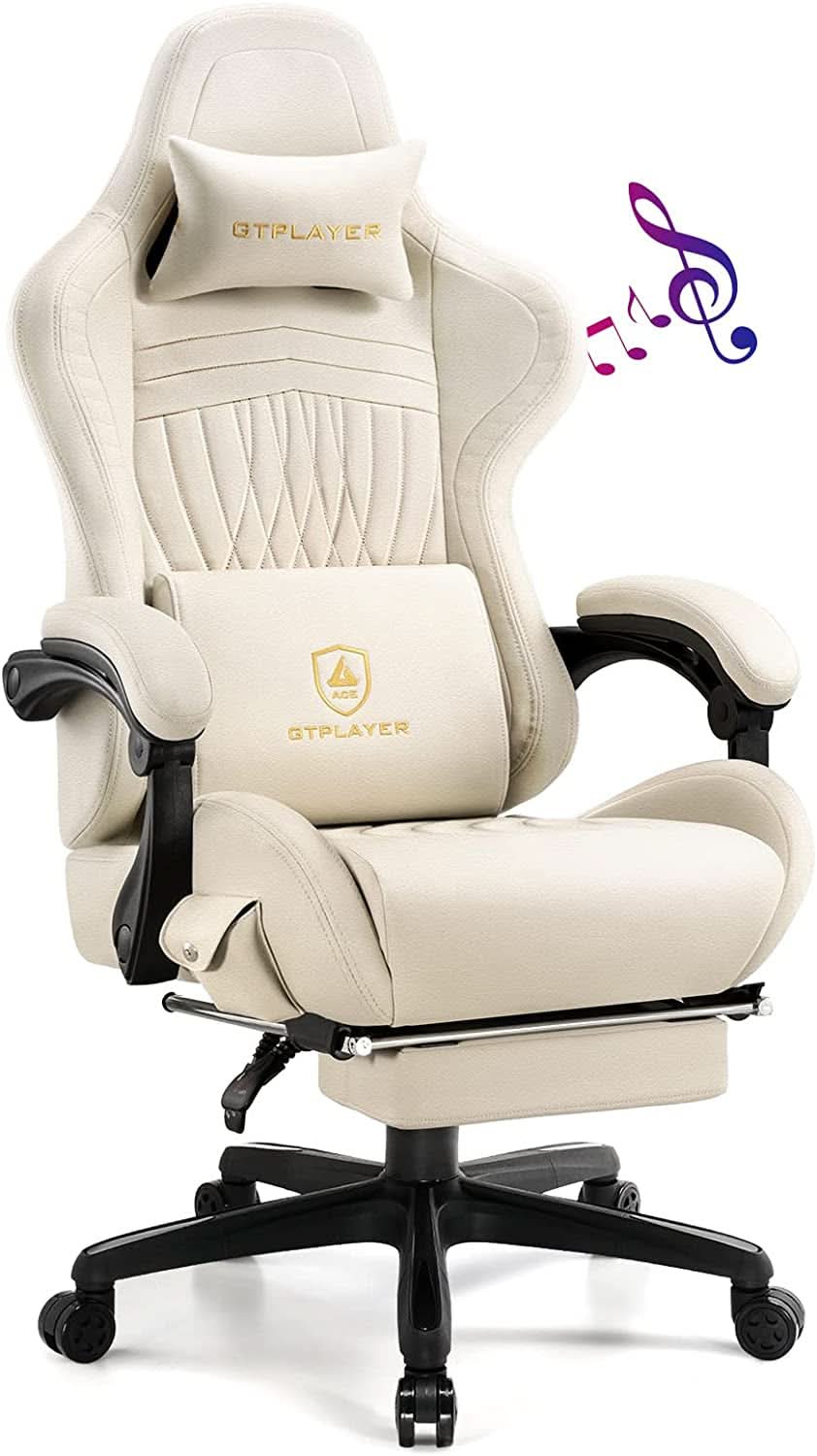 Ivory Bluetooth Speaker Gaming Chair With Footrest-1