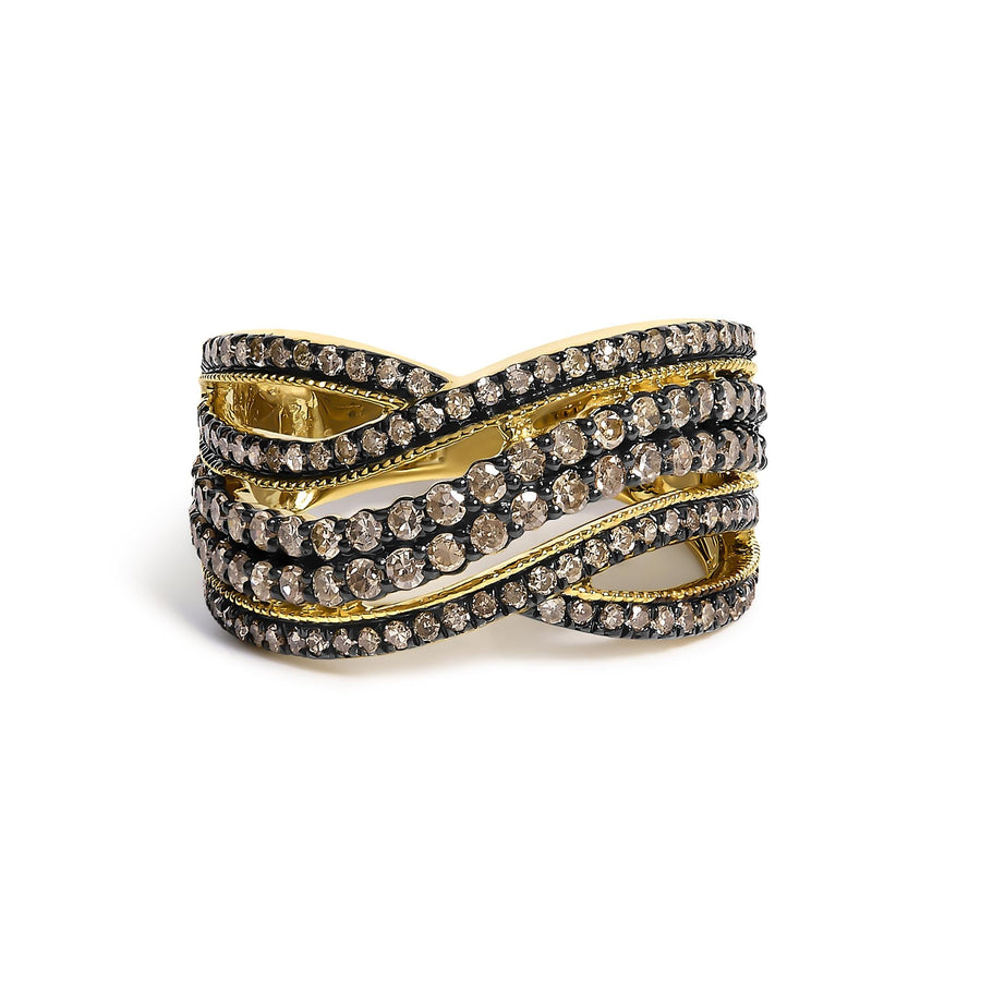 10K Yellow Gold Plated .925 Sterling Silver 1.0 cttw Champagne Diamond Highway Ring