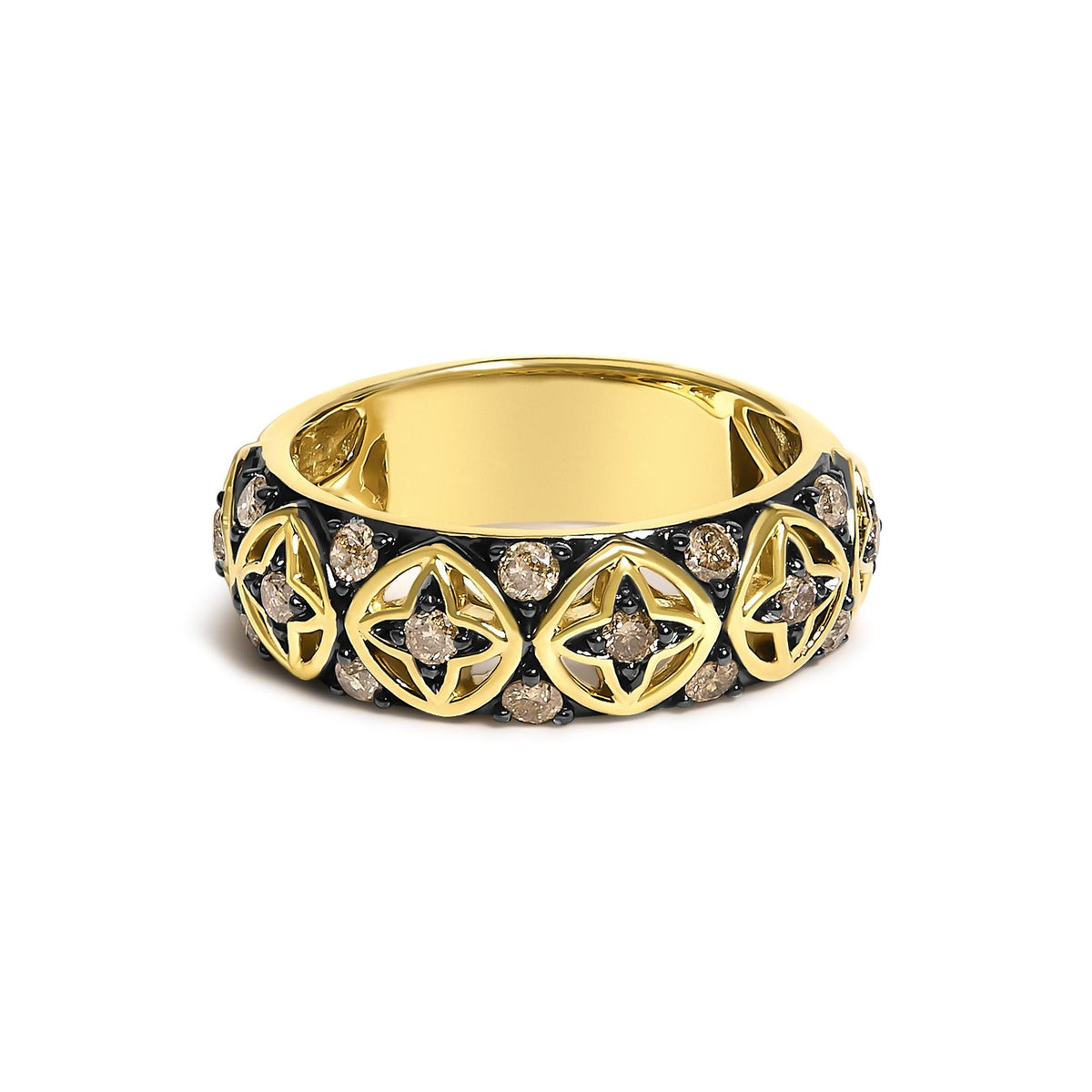 10K Yellow Gold Plated Sterling Silver 1/2 Cttw Champagne Diamond Star Motif Band Ring-0